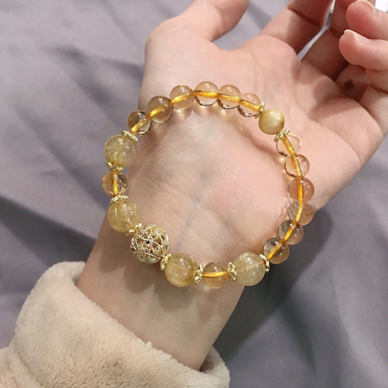 Wholesale Golden Rutilated Quartz Citrine Vintage Natural Crystal Bracelet