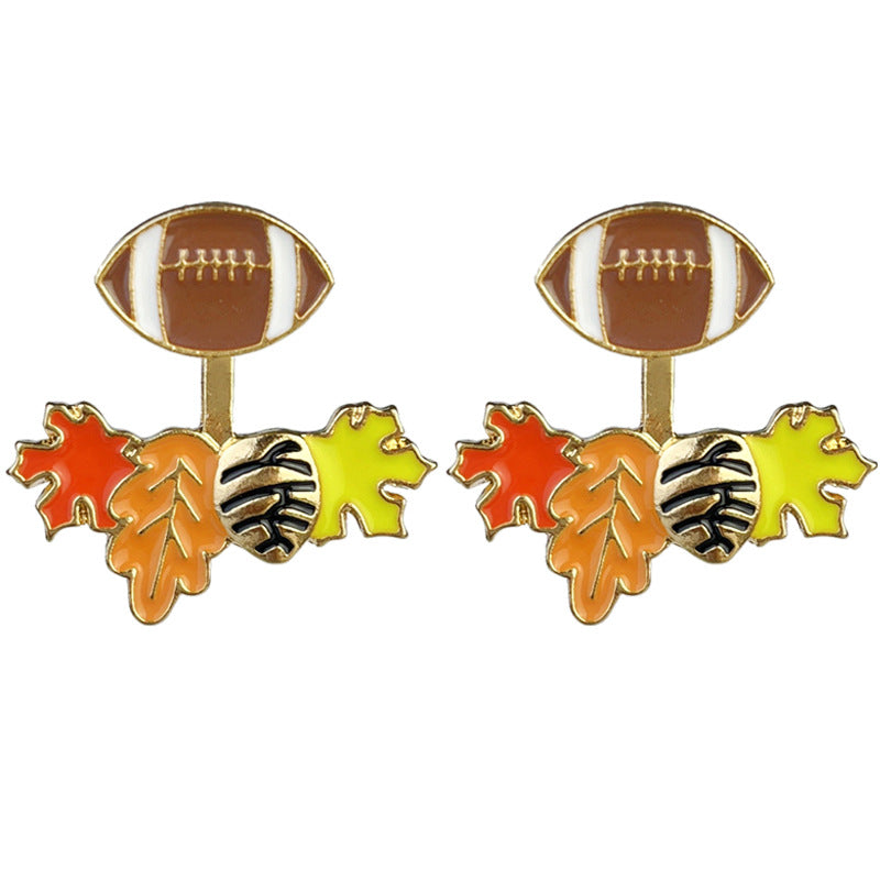 Wholesale 2 Pairs/pack Thanksgiving Turkey Maple Leaf Pumpkin Fox Football Earrings