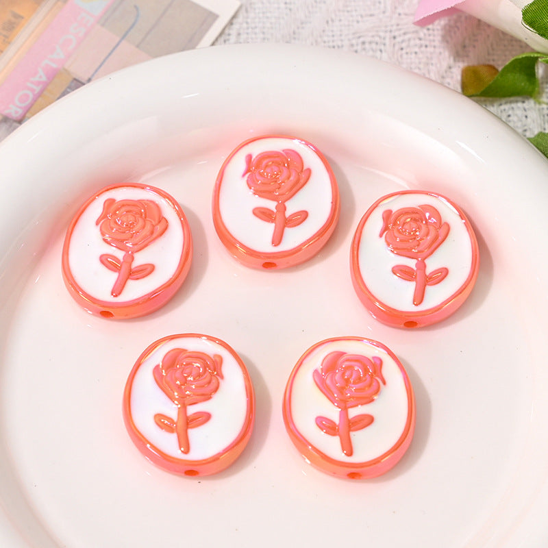 Wholesale  10pcs/pack Double sided rose round cake with straight hole bead   Acrylic Beads