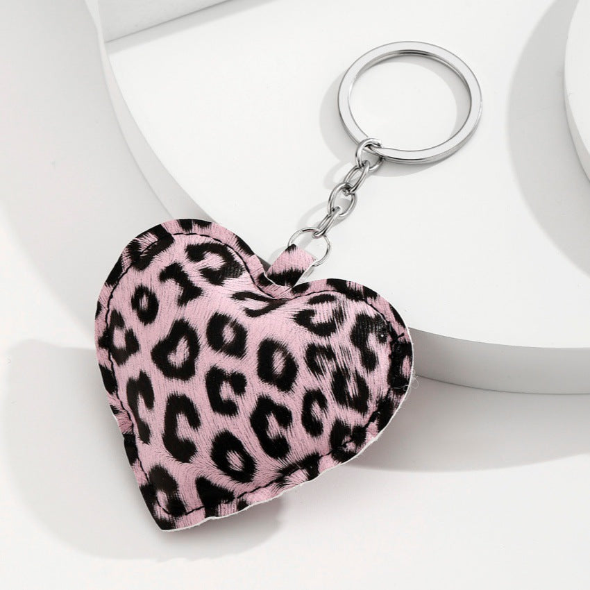 Wholesale PU Leopard Print Cotton Filled Heart Keychain Pendant
