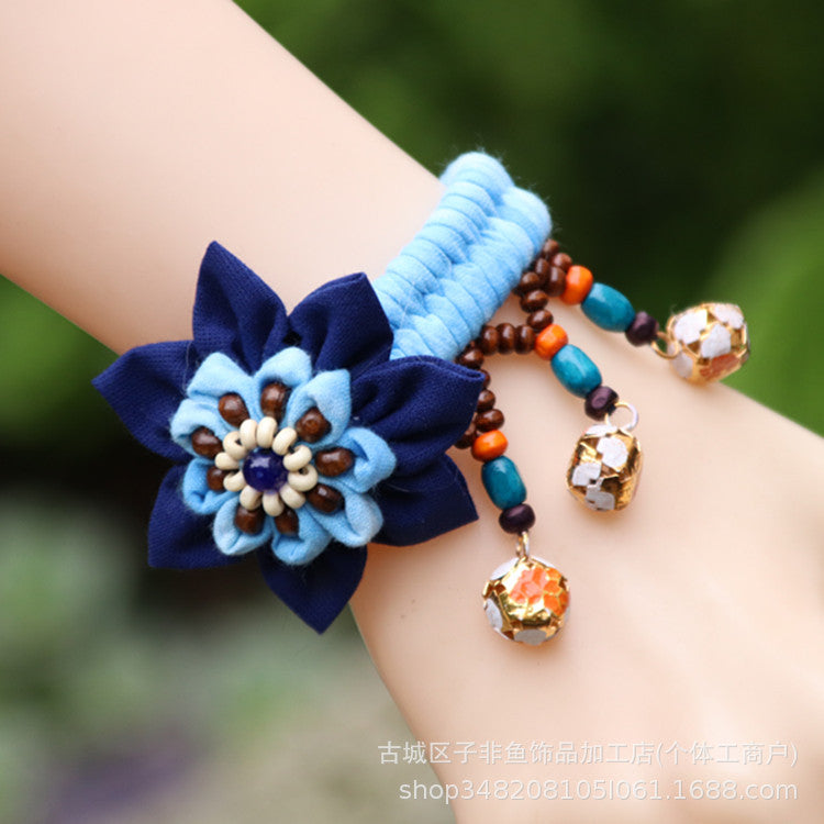 Wholesale Ethnic Style Tie-dye Hand-sewn Fabric Blue Dyed Blue Cloth Bracelet Jewelry