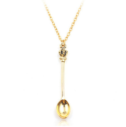 Wholesale Jewelry Crown Mini Tea Spoon Classical Royal Alice Snuff Necklace Women Spoon Necklace