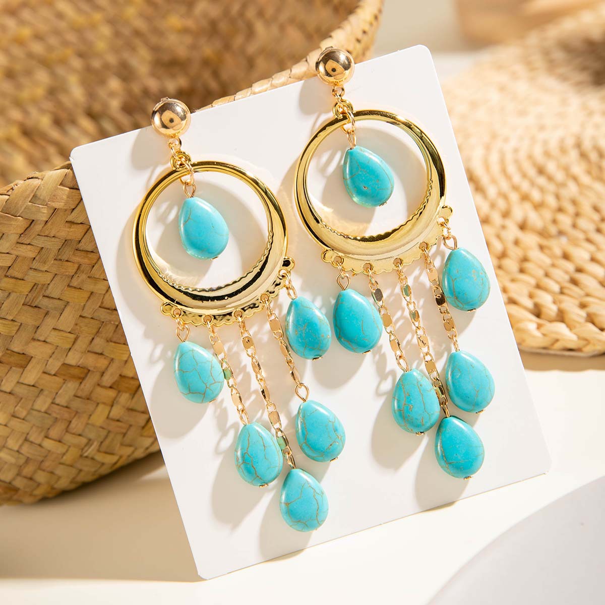 Wholesale 2PCS/Pack Bohemian turquoise earrings Geometric acrylic coral pendant earrings