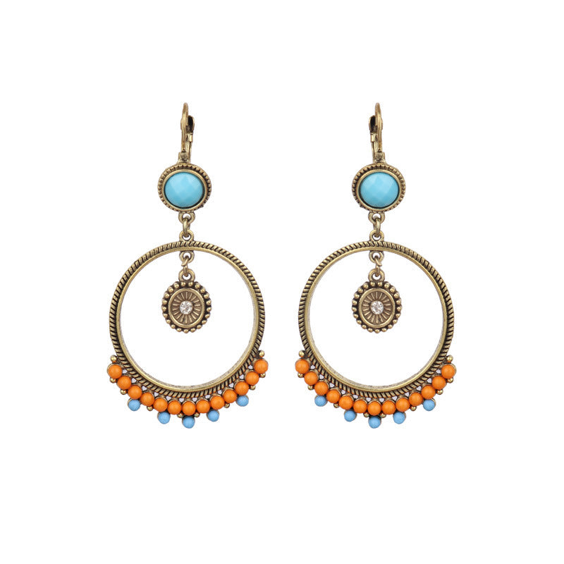 Wholesale Retro Geometric Leaf Rice Beads Fashion Earrings