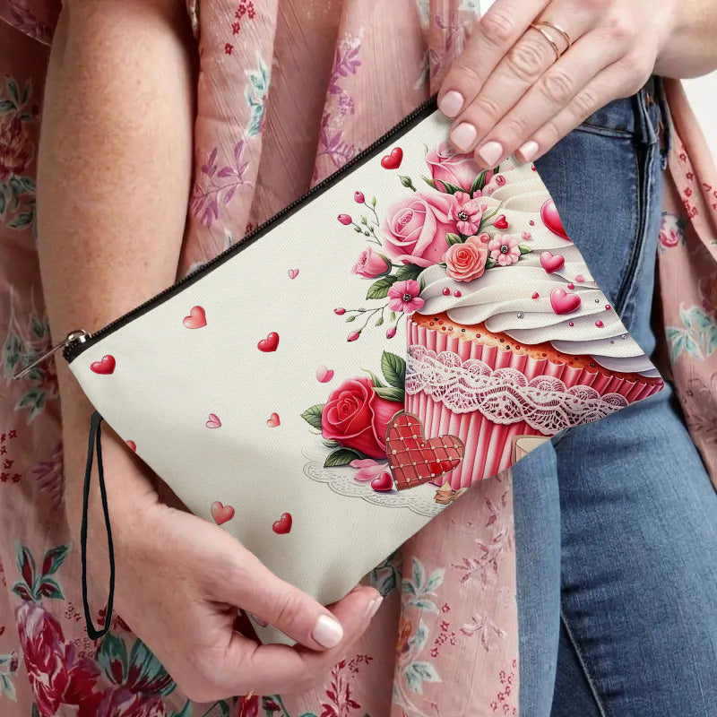Wholesale New Valentine's Day Cosmetic Bag Fine Linen Cake Printed Cosmetic Bag Women's Lipstick Storage Bag Multifunctional Storage Bag