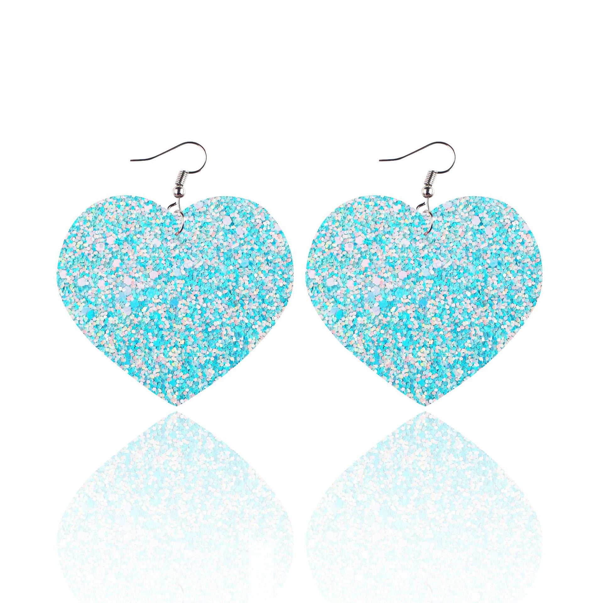 Wholesale Sequin Grain Glitter Heart Shape PU Leather Earrings