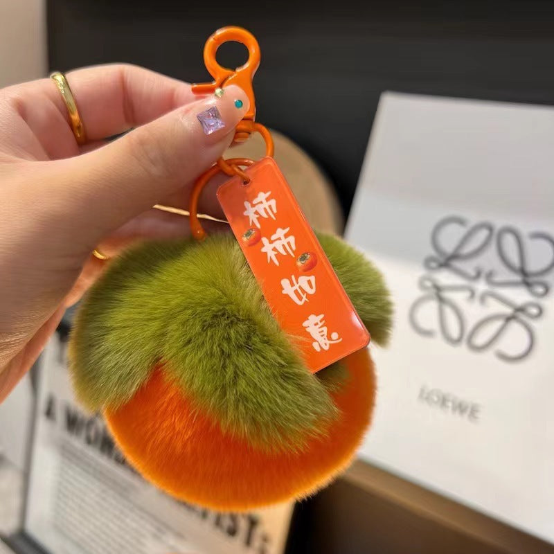 Wholesale Good Persimmon pendant keychain imitation Rex rabbit fur small Persimmon car pendant cute plush schoolbag gift