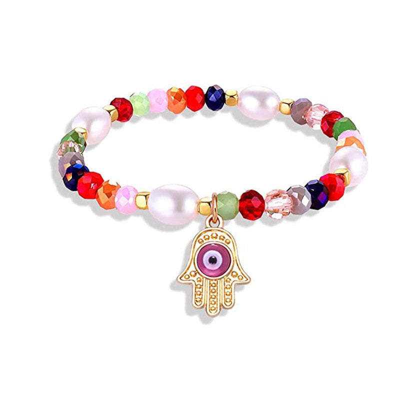 Wholesale 2PCS Colorful Demon Eye Palm Crystal Alloy Bracelet