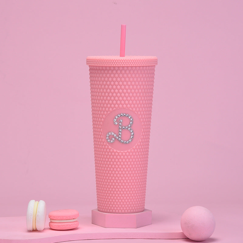 Wholesale double-layer plastic 710ml large capacity straw cup with hand durian diamond cup