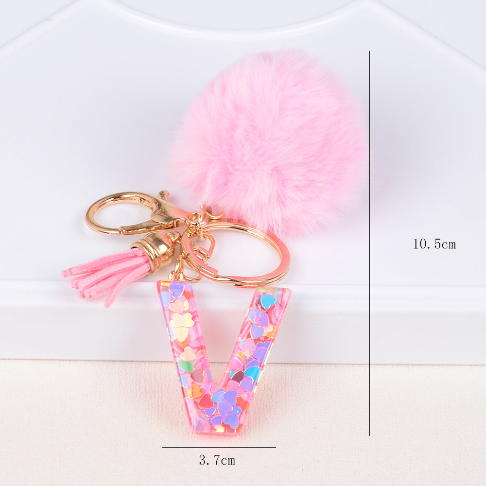 卸売人気のファーボールラブレター樹脂キーホルダー