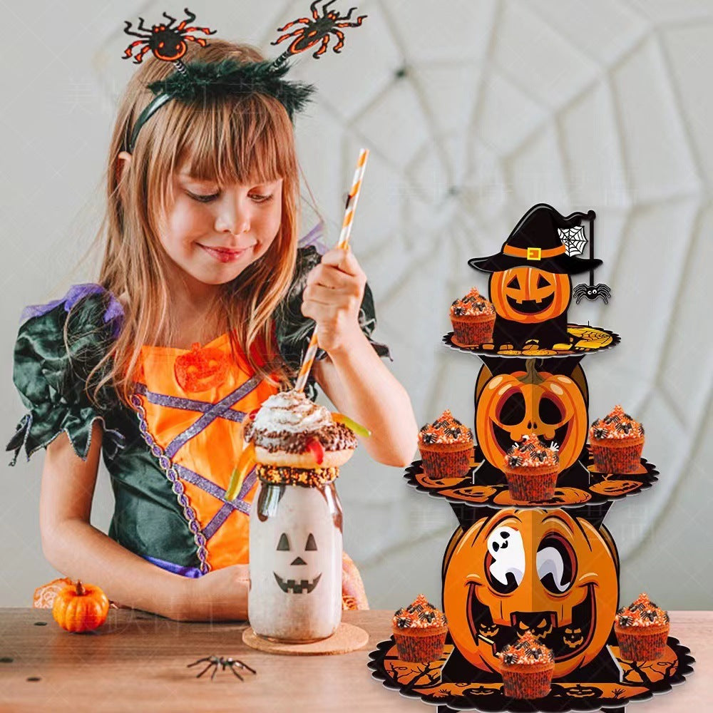 Wholesale  Decorative Pumpkin Multi-layer Cake Rack Ghost Festival Party Dessert Table Multi-layer Paper Cake