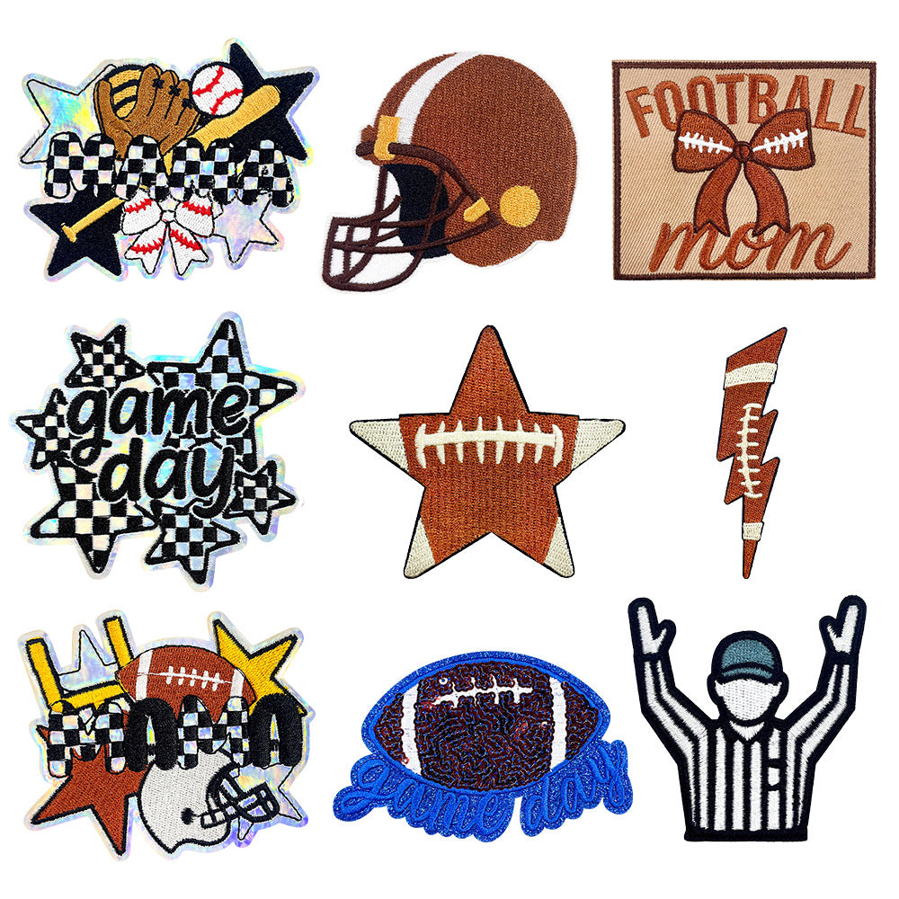Wholesale Polyester Iron On Embroidered Patch Rugby Design DIY Badge For Shoes And Hats Casual Craft Supply