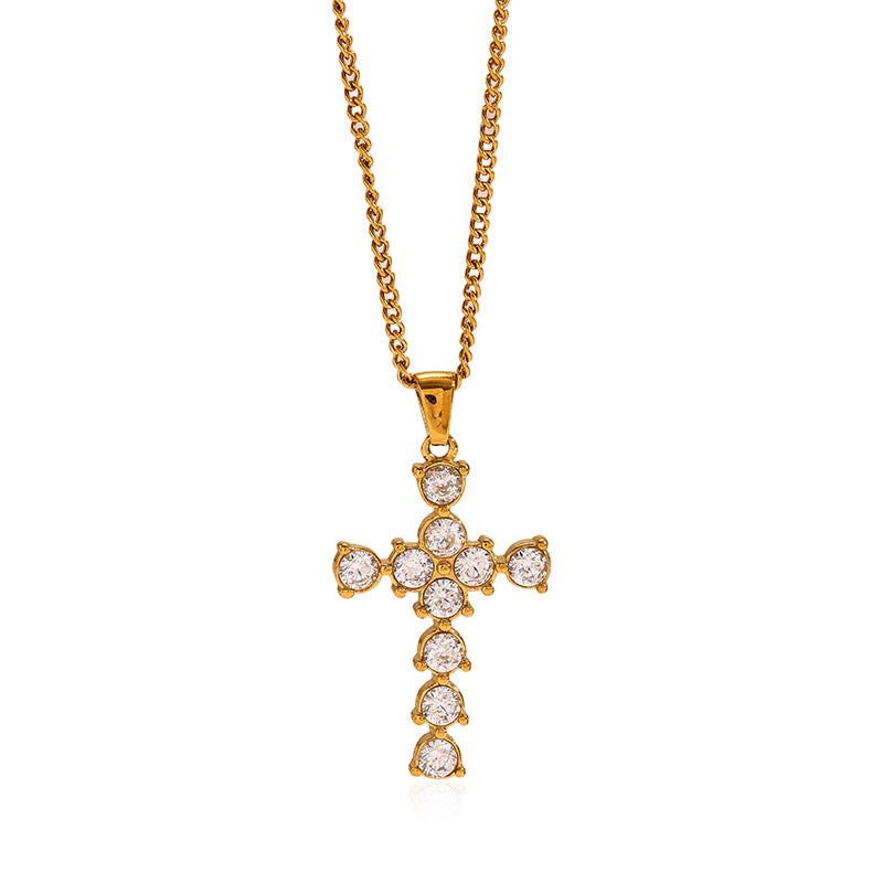 Wholesale vintage titanium steel electroplated 18K gold stainless steel cross necklace