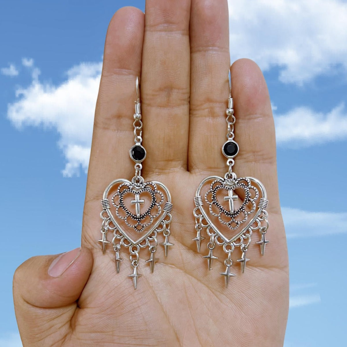 Wholesale Gothic Punk Vintage Cross Heart Earrings