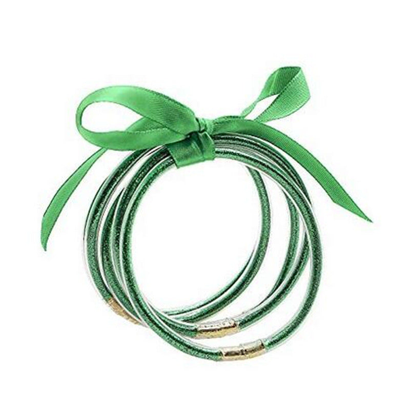 Wholesale Multi-layer silicone rainbow glitter bow bracelet