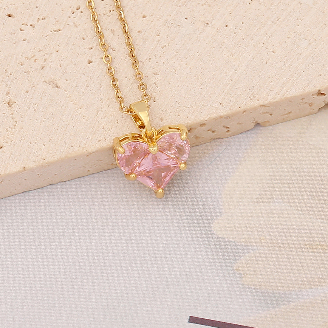 Wholesale Pink Pendant Brass Micro-inlaid Heart Butterfly Stainless Steel Necklaces