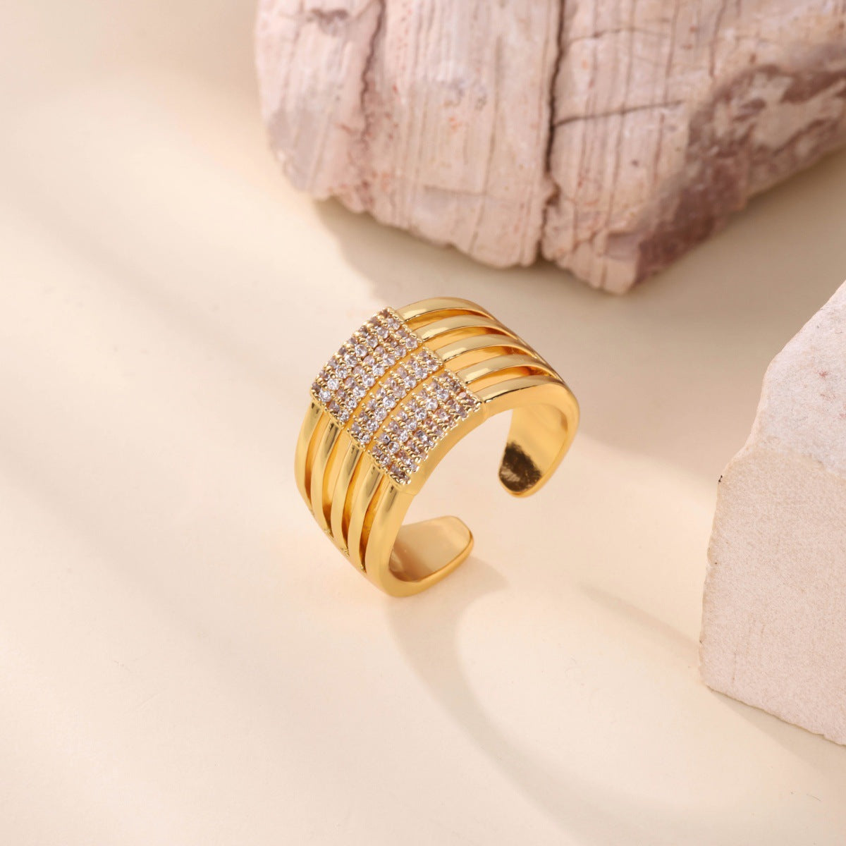Wholesale gold-plated open ring double-layer ring luxury index finger ring