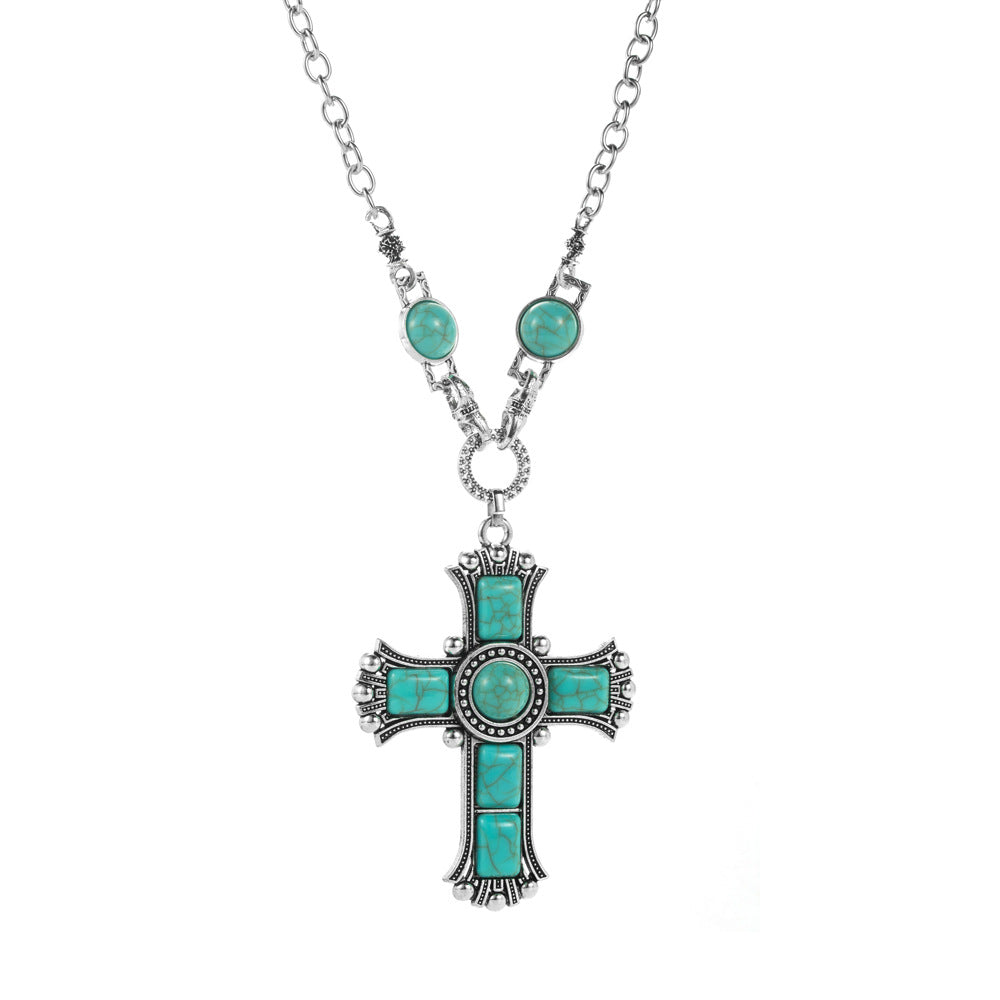 Wholesale Retro Cross Shape Pendant Necklace Alloy Zircon Women S Fashion Jewelry Gift