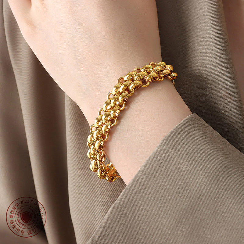 Wholesale Buckle Design Thick Chain Gold Plated Bracelet Necklace Jewelry Set
