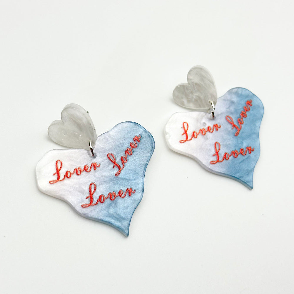 Wholesale Colorful Printed Love Acrylic Valentine's Day Gradient Earrings