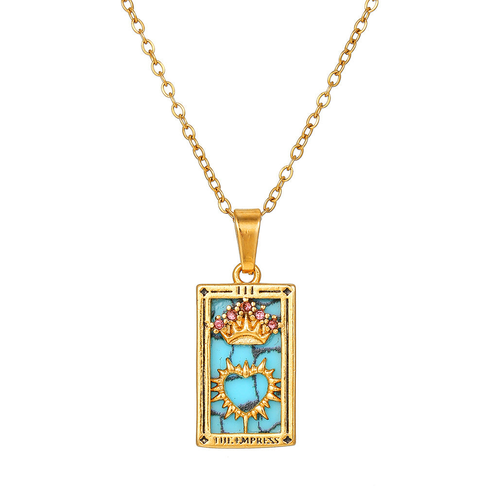 Vintage Stainless Steel Oil Drop Tarot Pendant Clavicle Chain