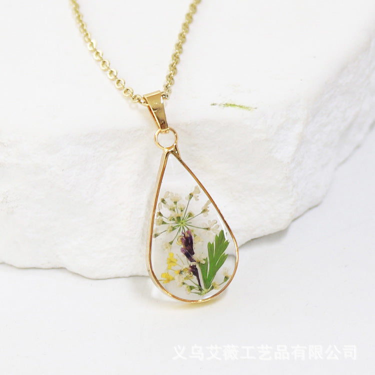 Wholesale 6pcs Teardrop-shaped Real Flower Fashion Necklace