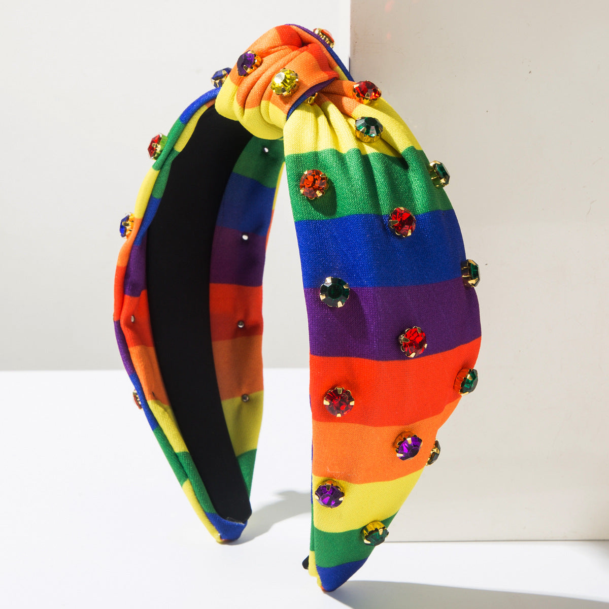 Wholesale New Fabric Knot Hair Hoop with Diamond Rainbow Stripe Headband Simple All-match Going-out Wear Hair Accessories