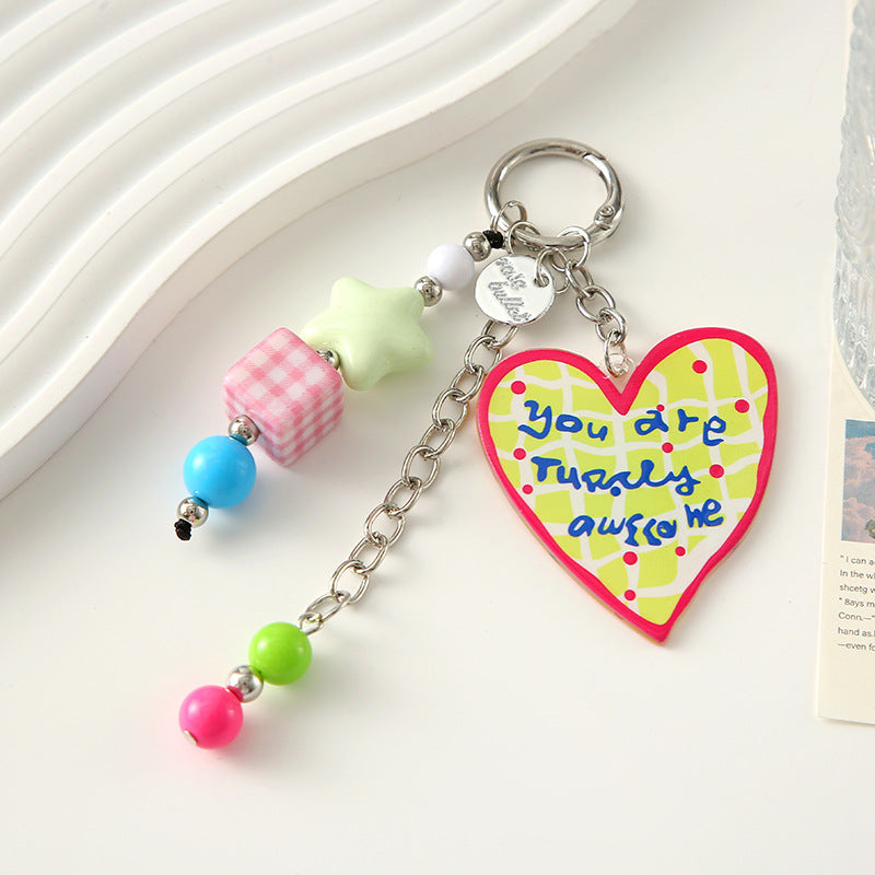 Wholesale Dopamine plaid heart-shaped letter bead star keychain