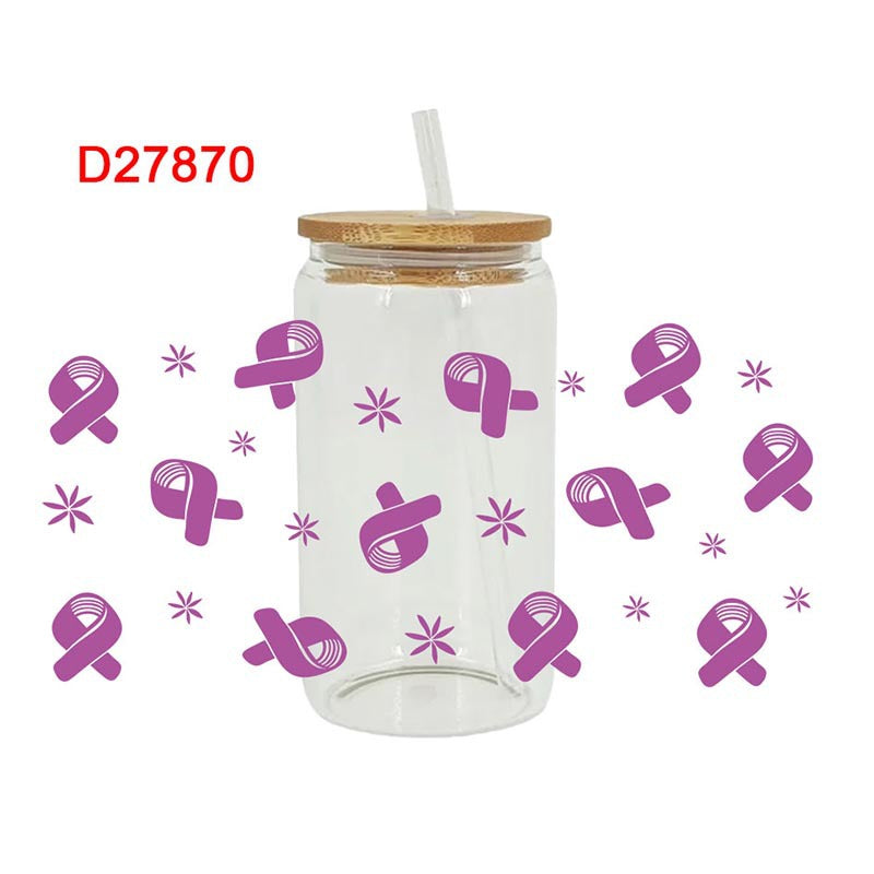 Wholesale Pink Love Rugby Letter 16oz Cup UV DTF Wraps