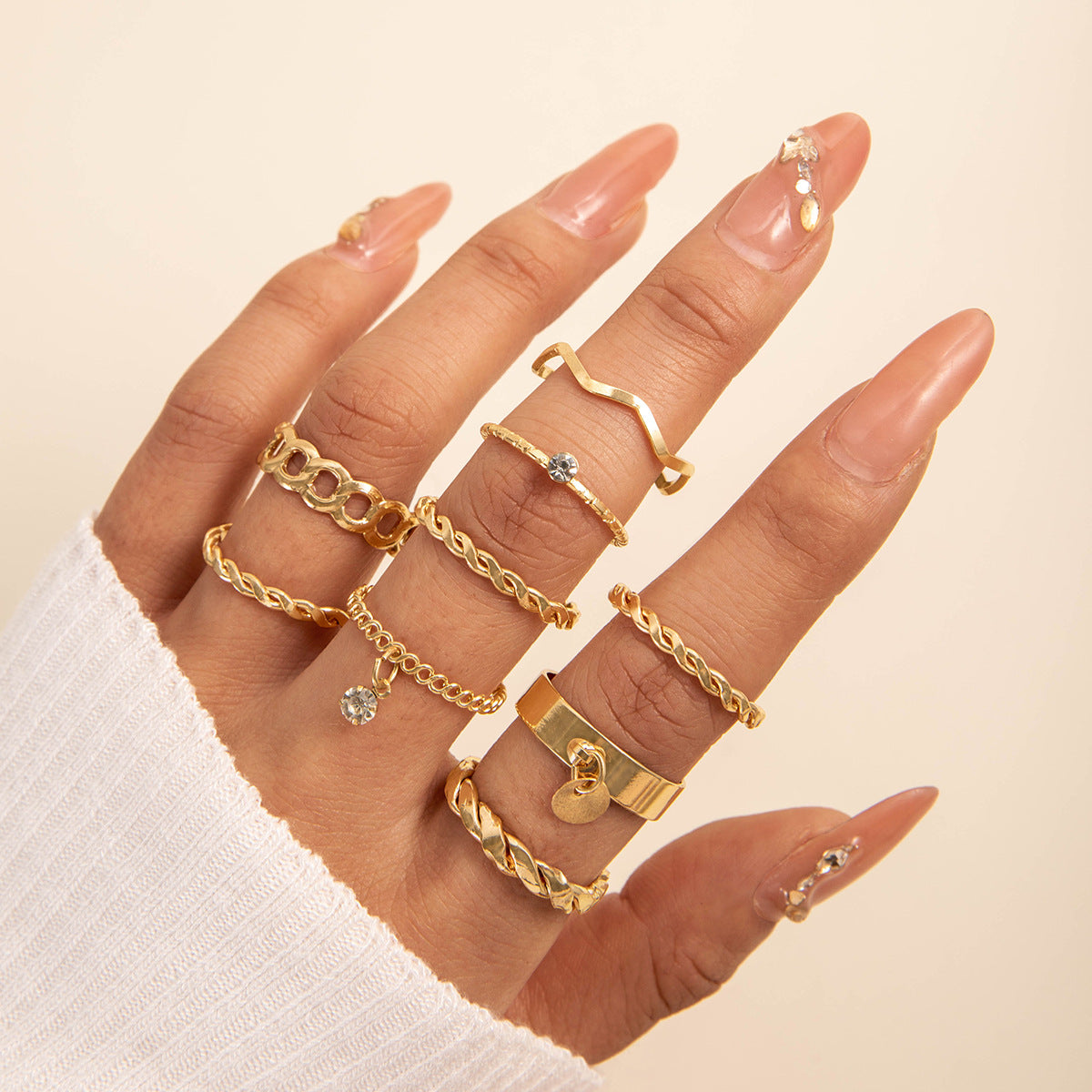 Wholesale Fashionable and versatile leaf heart personality geometric ring set