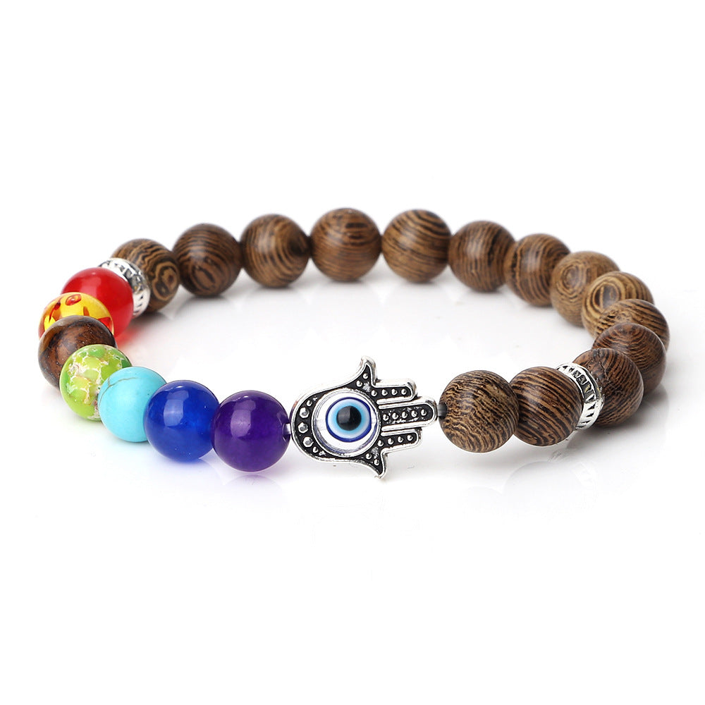 Wholesale Spaced Buddha Hand Alloy Spacer Eye String Colorful Stone Bracelet