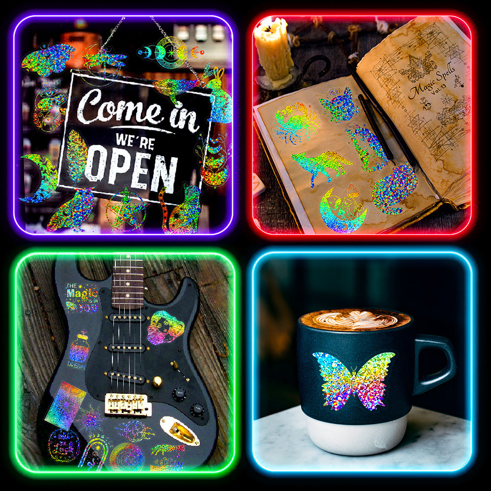 Wholesale 100pcs transparent laser stickers PET creative diy retro laser notebook holographic stickers