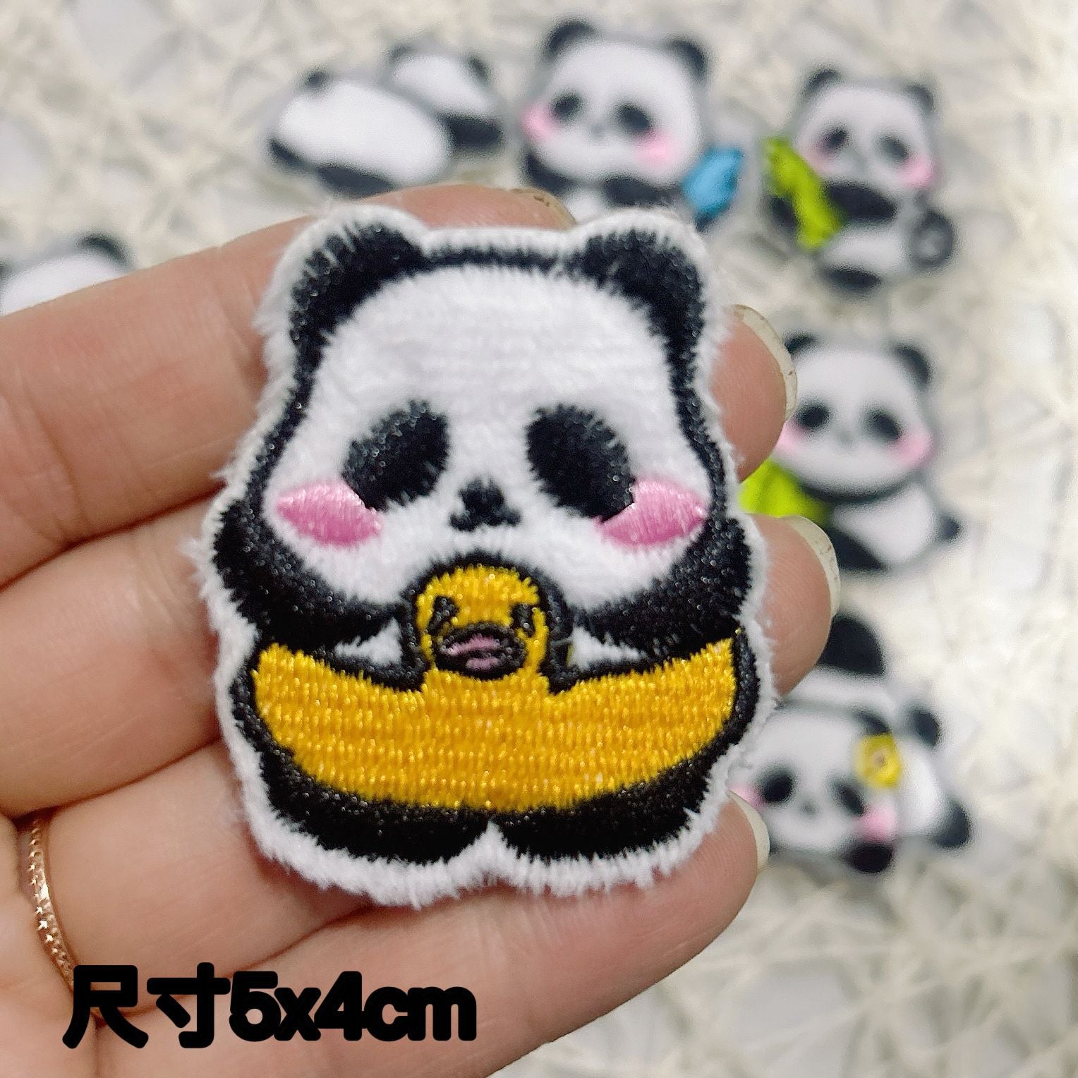 Wholesale 10pcs Self-Paste Plush Cartoon Panda Embroidered Cloth Sticker DIY Accessories