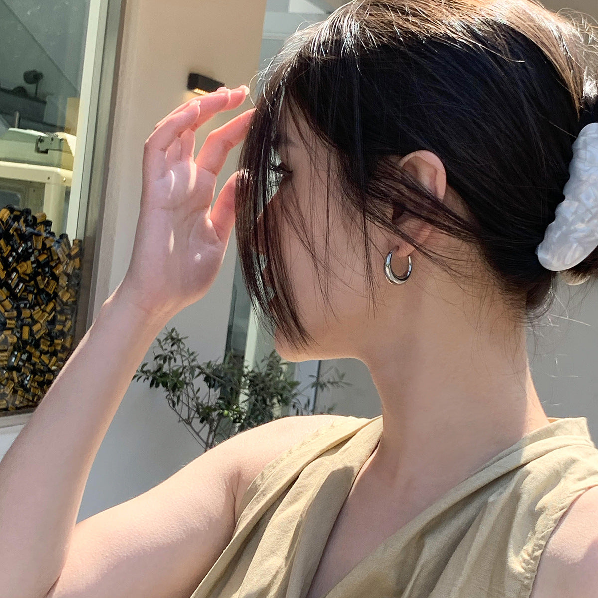 Wholesale Smooth cold style metal circle silver needle s925 silver Earrings