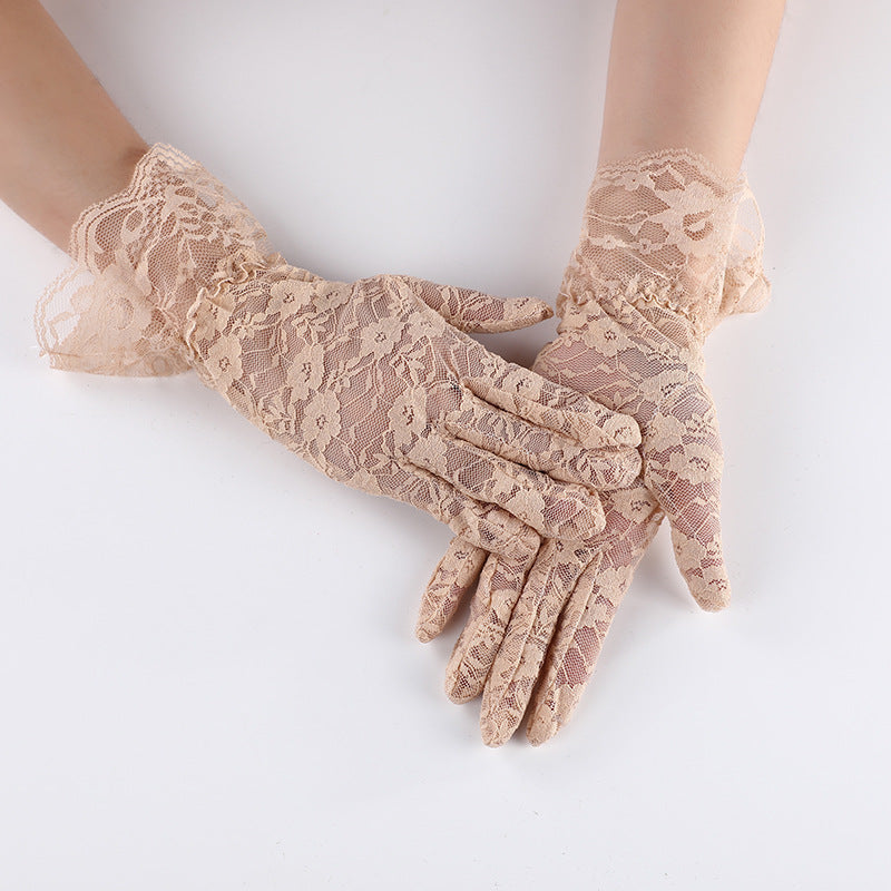 Wholesale  Summer Black Large Lace Short Sunscreen Gloves