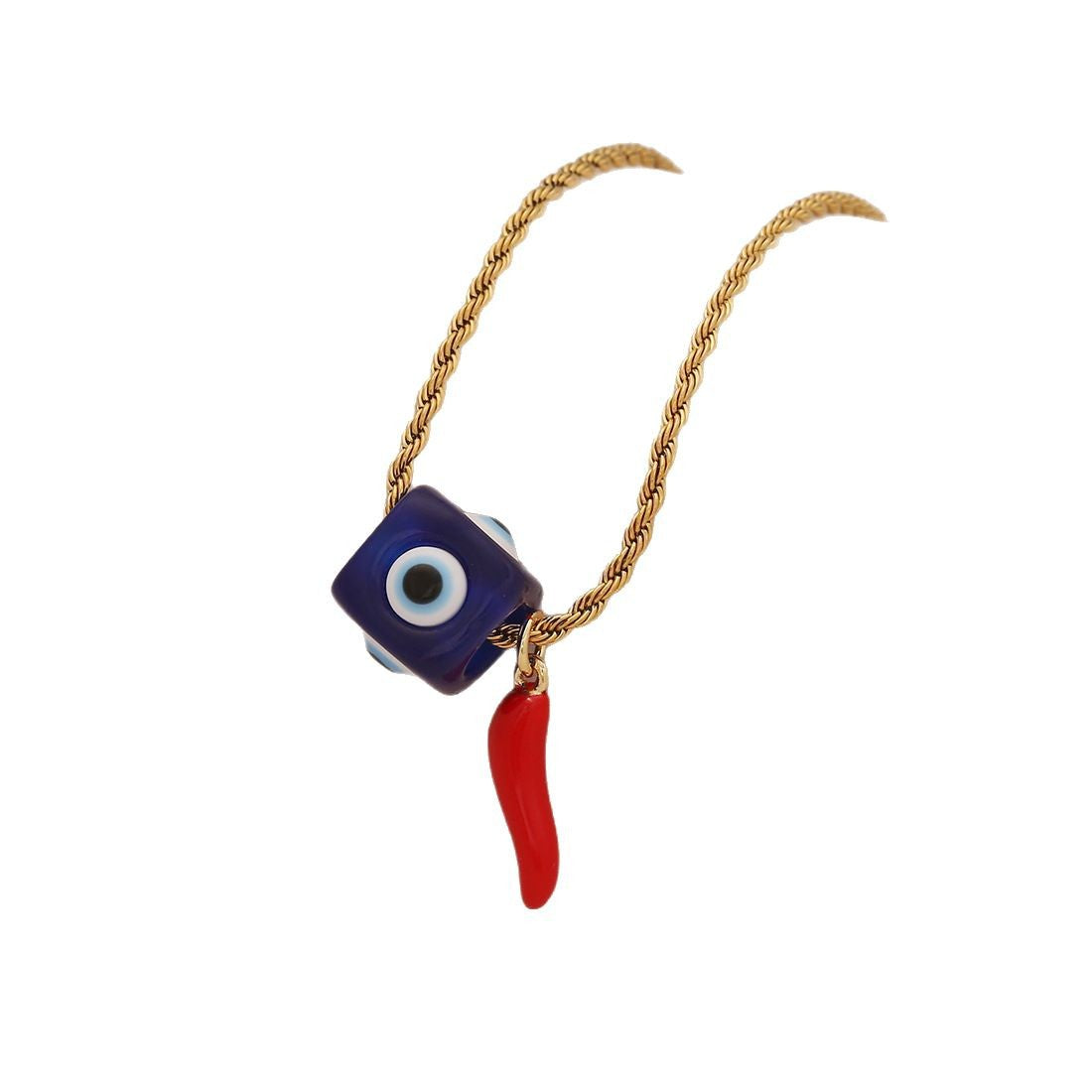Wholesale Devil' s Eye Necklace Retro Lips Pepper Stainless Steel Clavicle Chain