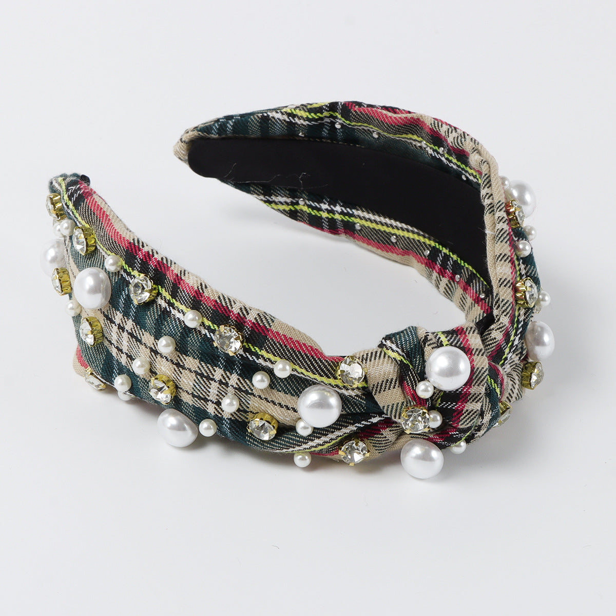 Wholesale Classic Plaid Fabric Knotted Diamond Headband