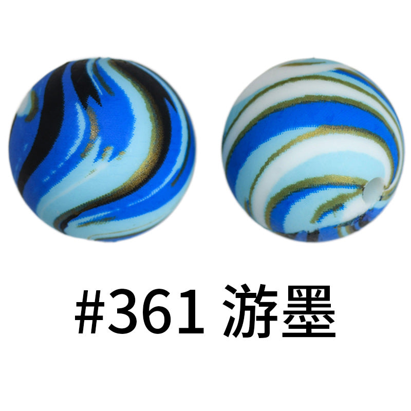 Wholesale 50pcs 16mm Print Silicone Beads Colorful Silicone Water Transfer Beads