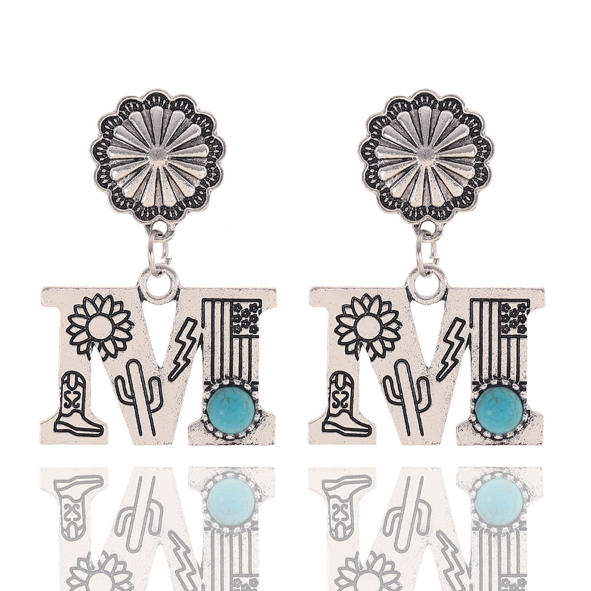 Wholesale Western Denim Sunflower Cactus Alloy Earrings