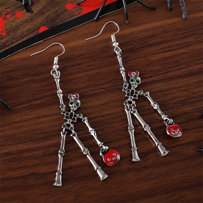 Wholesale Exaggerated Skeleton Handheld Pumpkin Bag Earrings