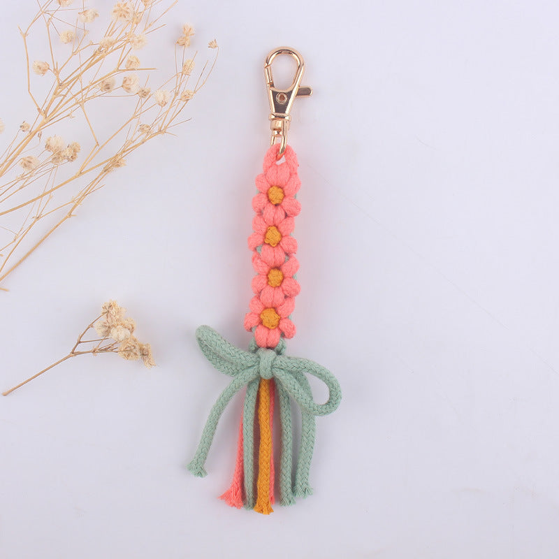 Wholesale Hand Woven Cartoon Flower Bow Knot Cotton Rope Keychain