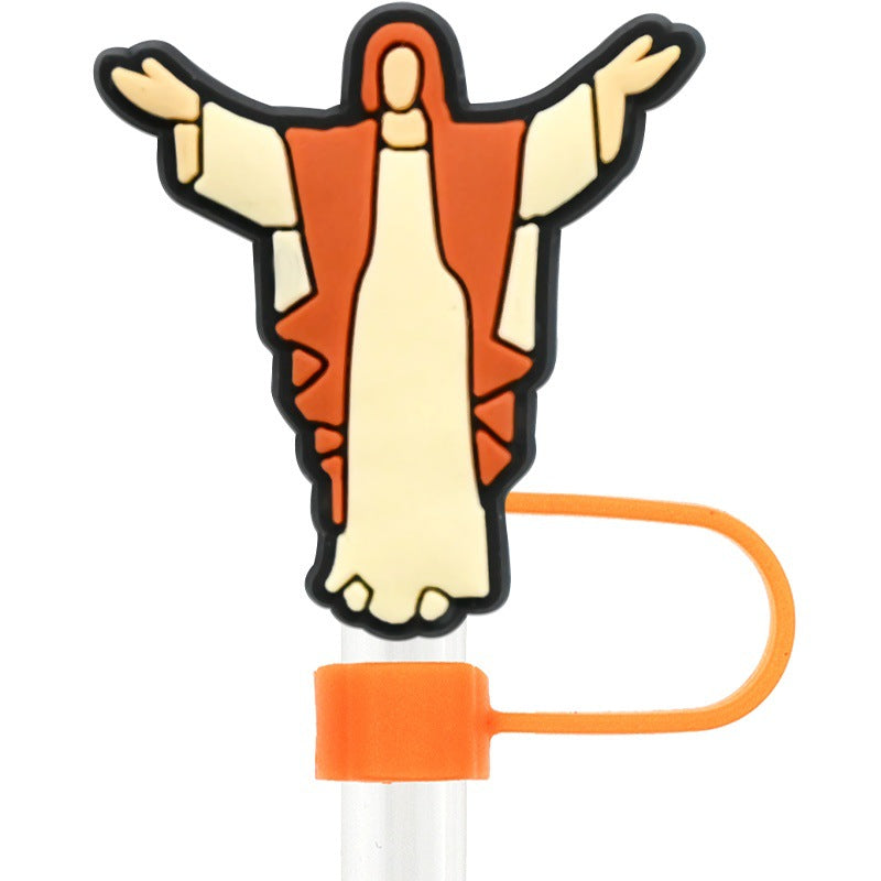 Wholesale Random 100pcs  Bible series water cup straw cap 10mm  cartoon Straw Cover