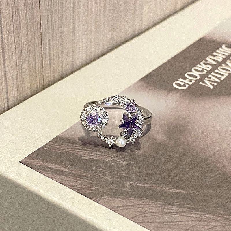 Wholesale Sweet Cool Geometric Purple Diamond Open Ring