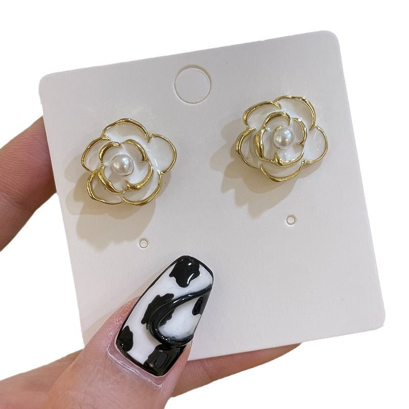 Wholesale Flower Drop Oil Pearl Colorful Petal Earrings