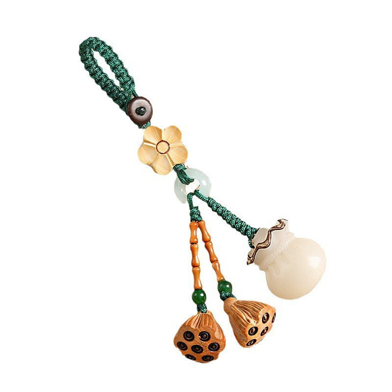 Wholesale Imitation Bodhi root blessing bag keychain peach wood lotus cute mobile phone chain
