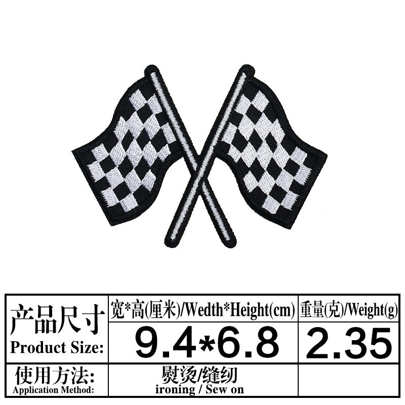 Wholesale Trendy Twill Embroidered Patches Assorted Black White Checkerboard  Web Heart Flag Designs For Towel Decoration DIY Accessory