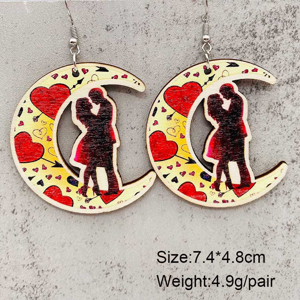 Wholesale Valentine's Day Love Lock Key Wooden Earrings