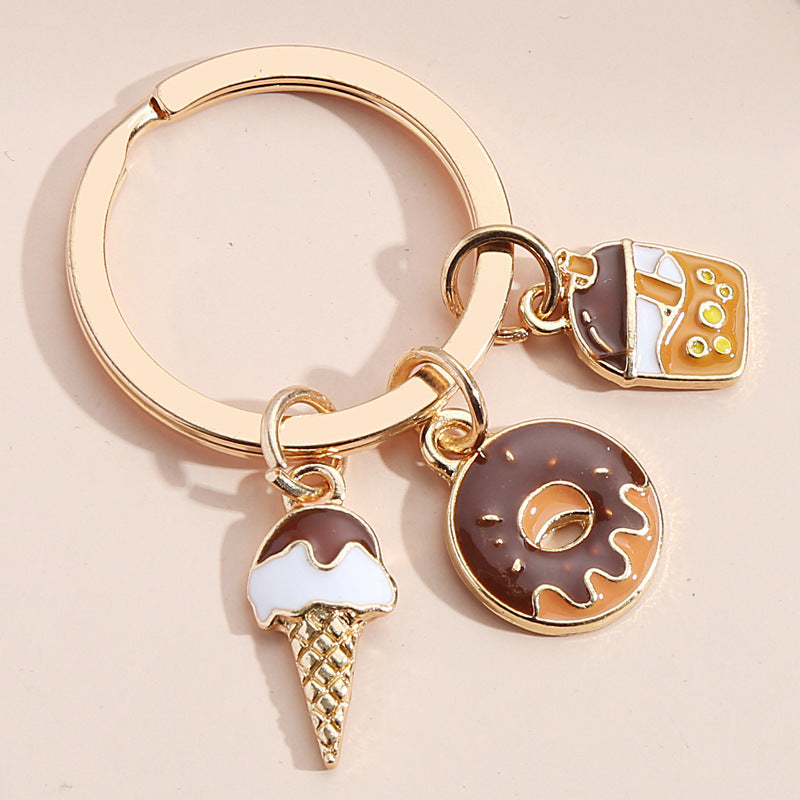 Wholesale Metal Cake French Fries Pizza Ice Cream Donut Hamburger Keychain