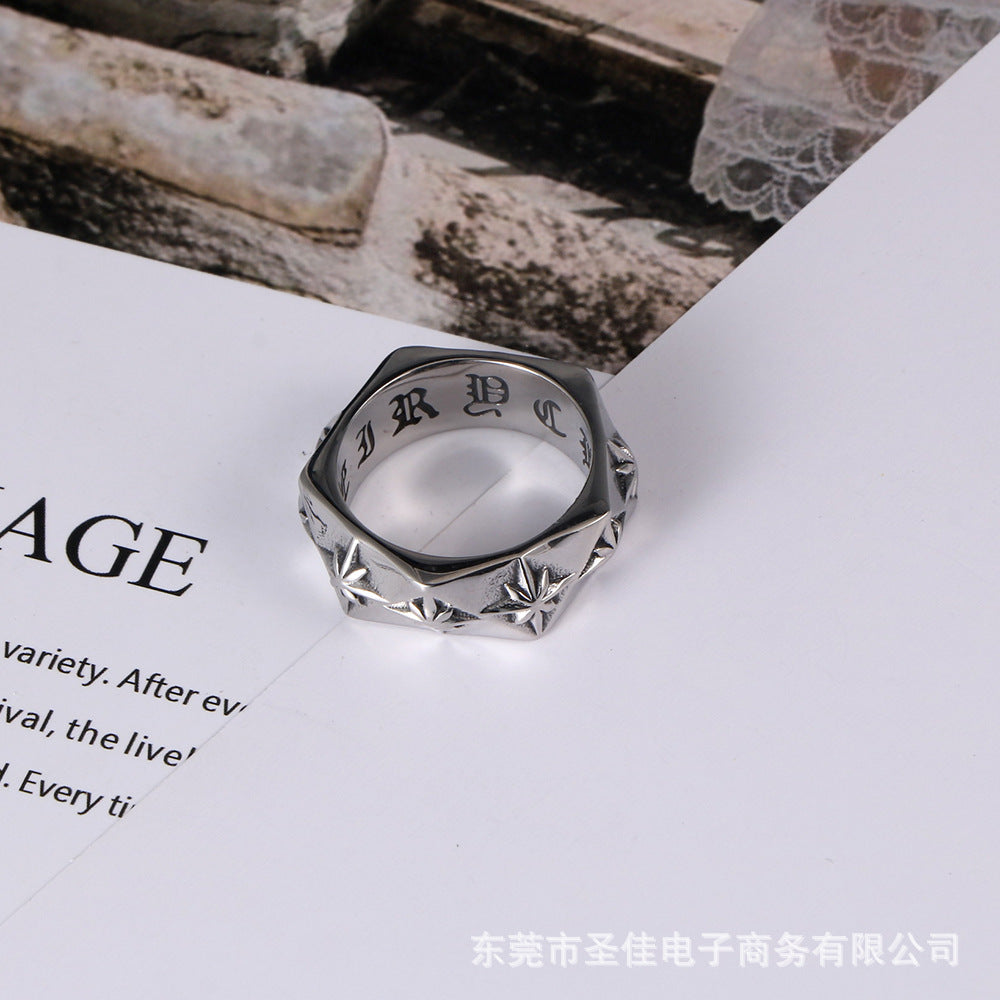 Wholesale Titanium steel polygonal 3D rice flower ring