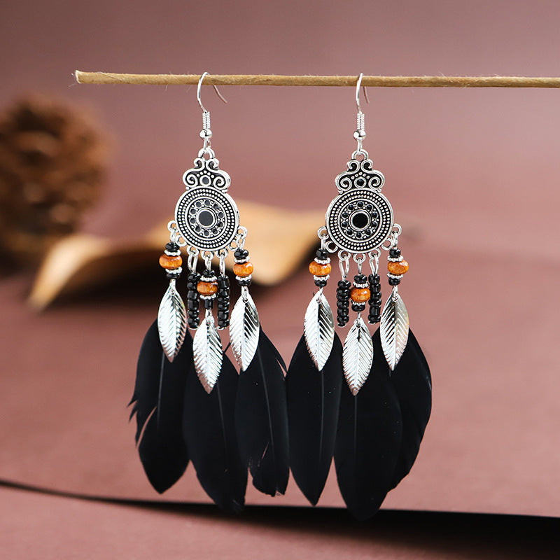 Wholesale Bohemian Feather Vintage Tassel Earrings